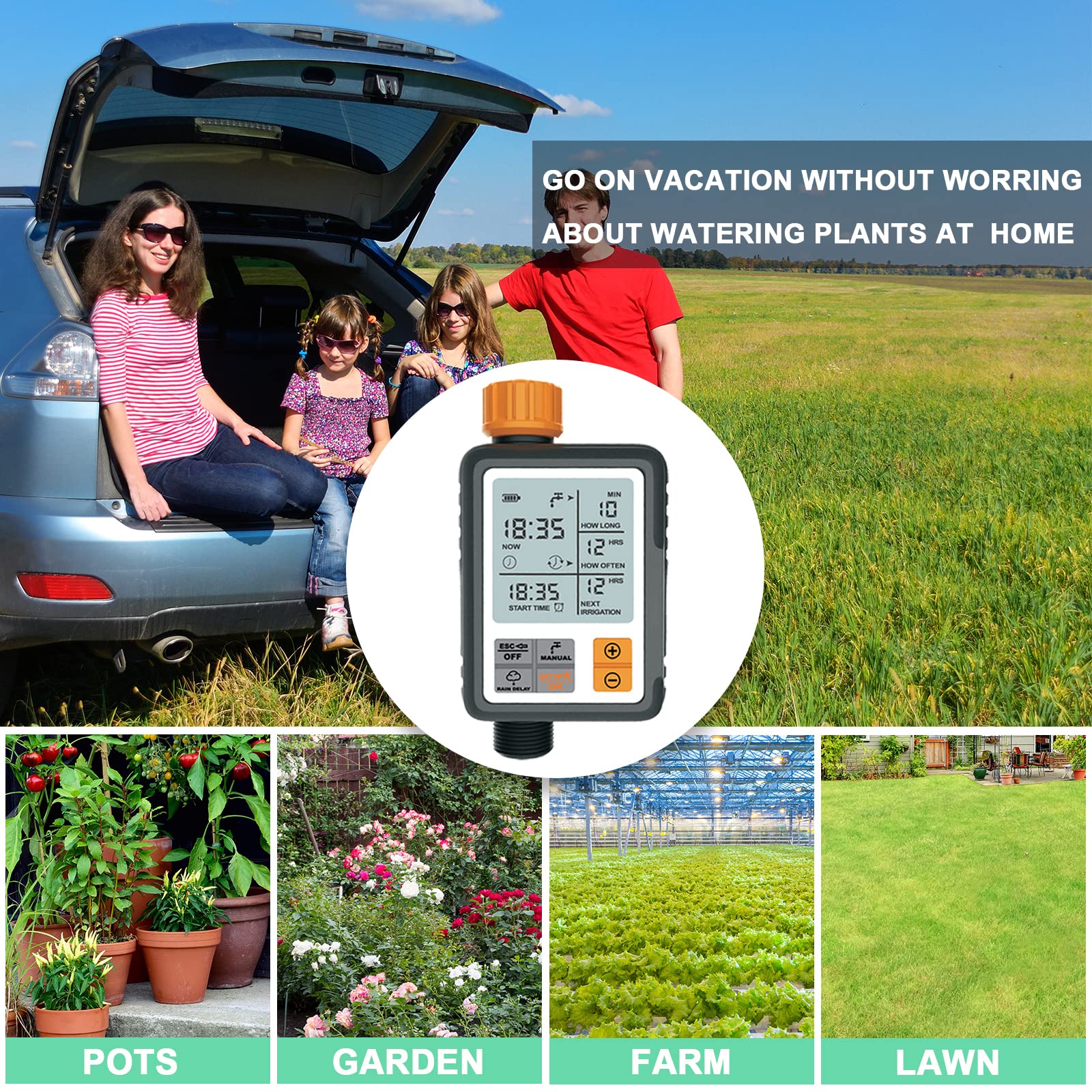 HASTHIP Drip Irrigation Timer for Garden Farm, Irrigation Water Timer Programmable Timer, Automatic Watering System, Waterproof Digital Irrigation Timer System for Lawns HASTHIP Drip Irrigation Timer for Garden Farm, Irrigation Water Timer Programmable Timer, Automatic Watering System, Waterproof Digital Irrigation Timer System for Lawns